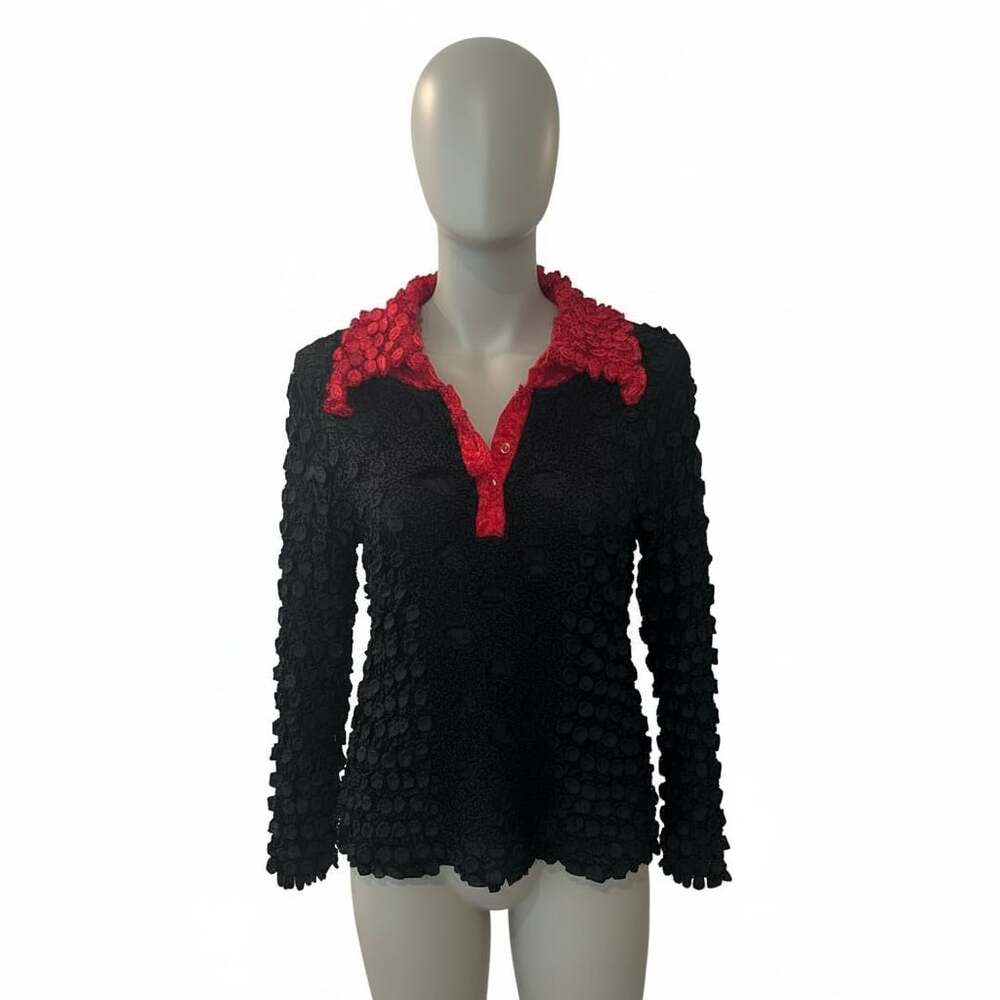 Women's Coin 3/4 Sleeve 3 Button Collar Shirt Top Expandable Size Up to 22